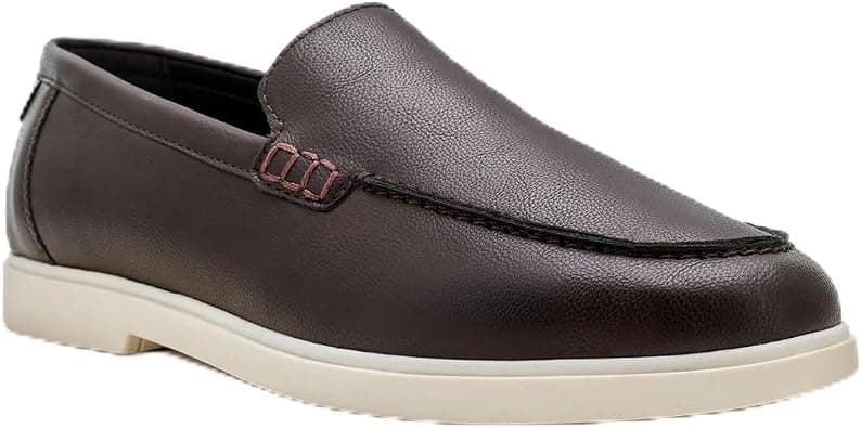 NDURE Men's Slip-On Loafers, Dark Brown, Leather, White Sole, Casual Style on Amazon.ae - Price Tracker