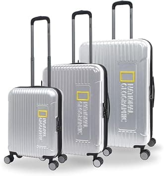 NATIONAL GEOGRAPHIC Canyon ABS/PC Hardshell Luggage Set Silver, Durable Lightweight Expandable Anti-theft Zipper TSA Lock Travel Suitcase, 4 Double Wheel 3pcs Trolley Bag (20+24+28 Inch). on Amazon - Best Deal Finder