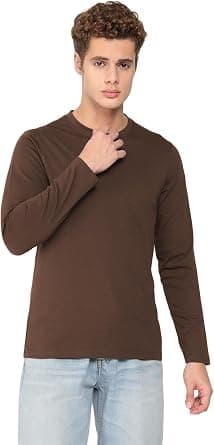 Deniklo Men's Full Sleeves Regular Fit Round Neck T-Shirt 100% Cotton Bio-Washed, Heavy Fabric on Amazon - Best Deal Finder