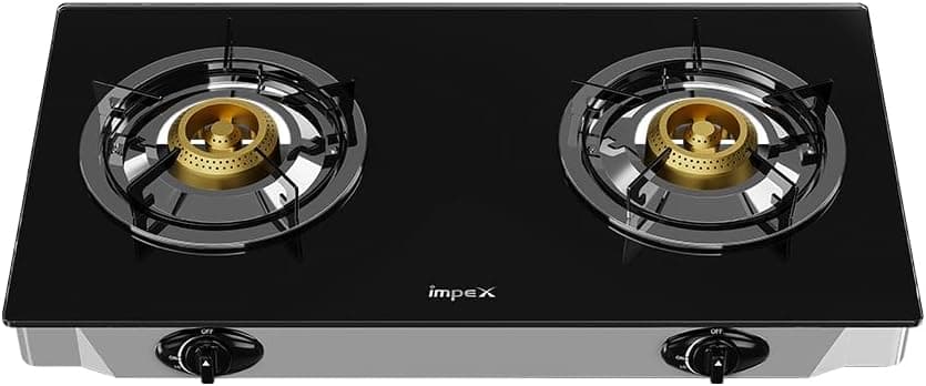Impex 2 Burner Glass Top Gas Stove, Auto Ignition, Toughened Glass, ErgonomicKnobs, StainlessSteel Spill Base, EnamelCoated PanSupport, Blue Flame Efficiency, Water Tray, L-Shape Inlet Pipe IGS 1214F on Amazon.ae - Price Tracker