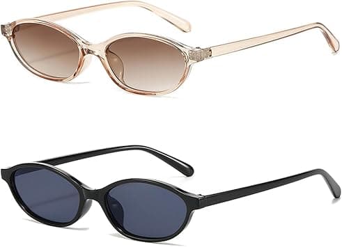Retro Oval Sunglasses for Women Men, Vintage 90s Trendy Chic Cat Eye Shades, UV Protection Fashion Eyewear, Pack of 2 (Champagne Gold + Black) on Amazon.ae - Price Tracker