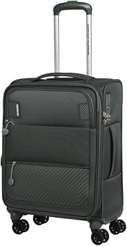 American Tourister Majoris + Suitcase, Cabin Size 59 cm, 4 Spinner Wheels, Soft Top, 100% Polyester, Balsam Green|Corner Guards|TSA Lock|Expandable - 3 Years Global Warranty on Amazon - Best Deal Finder