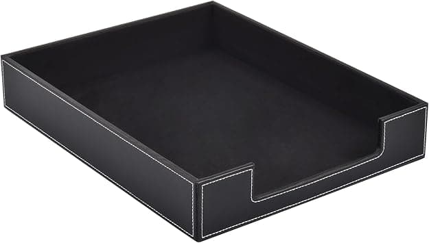 PU Leather 1-Layer Stackable Office File Document Tray Case Rack Paper Letter Tray Desk File Document Organizer Holder (Black) على Amazon.ae - متتبع الأسعار