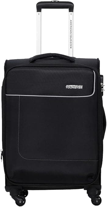 American Tourister Jamaica Suitcase, Cabin Size 58 cm, 4 Spinner Wheels, Soft Top, 100% Polyester, Black|TSA Combination Lock|Expandable|Front Pocket Storage|Corner Guard - 3 Years Global Warranty on Amazon.ae - Price Tracker