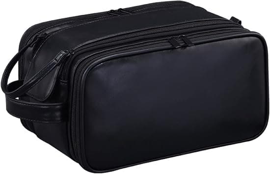 Large Business Travel Toiletry Bag for Men, TSA Approved Waterproof Dopp Kit, Leather Shower Bag with Separate Compartments for Toiletries, Black on Amazon - Best Deal Finder