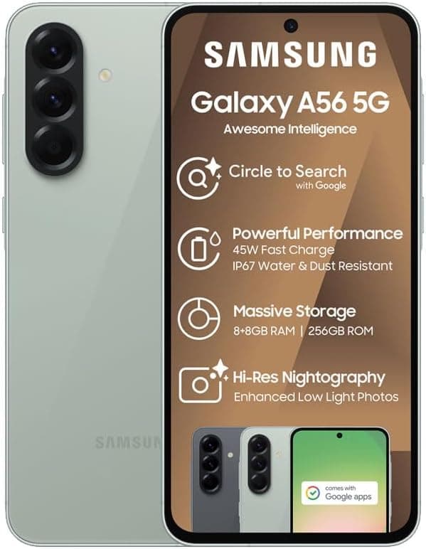 Samsung Galaxy A56 5G (Awesome Olive, 12GB, 256GB) | Awesome Intelligence: Circle to Search, Intelligent Editing | Awesome 6 OS & 6 Years Security Updates | IP67- International on Amazon.ae - Price Tracker