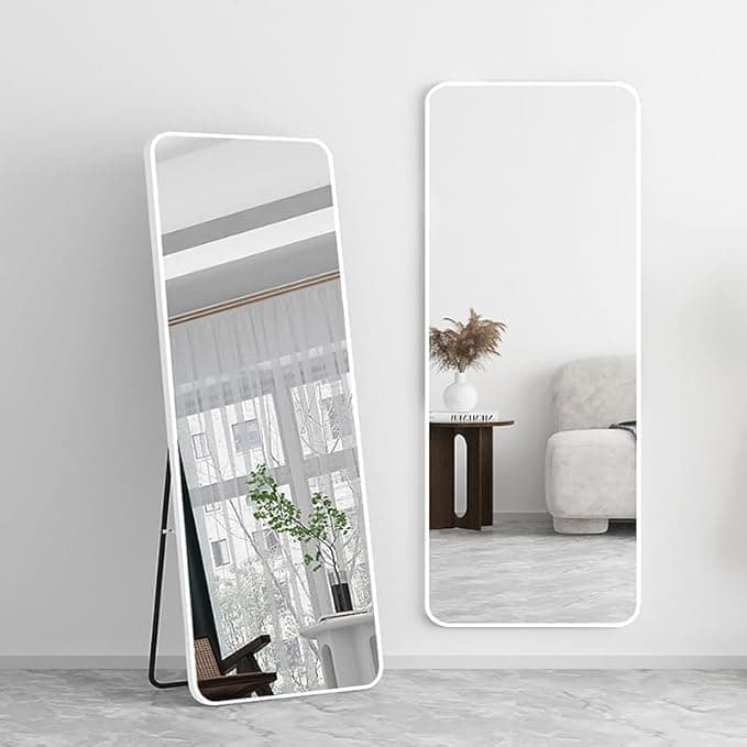 Decorhills Full Length Mirror 147x37cm – Rectangle Full Body Mirror with Foldable Metal Stand, Rounded Corner Floor Mirror with Durable Frame, Standing & Wall Mounted Dressing Mirror (White) on Amazon.ae - Price Tracker