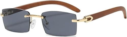 Frameless Sunglasses Rimless Women Fashion Sun Glasses with Imitation Wood Legs Blue Green Uv400 Lens Rectangle Sun Shades Men على Amazon.ae - متتبع الأسعار