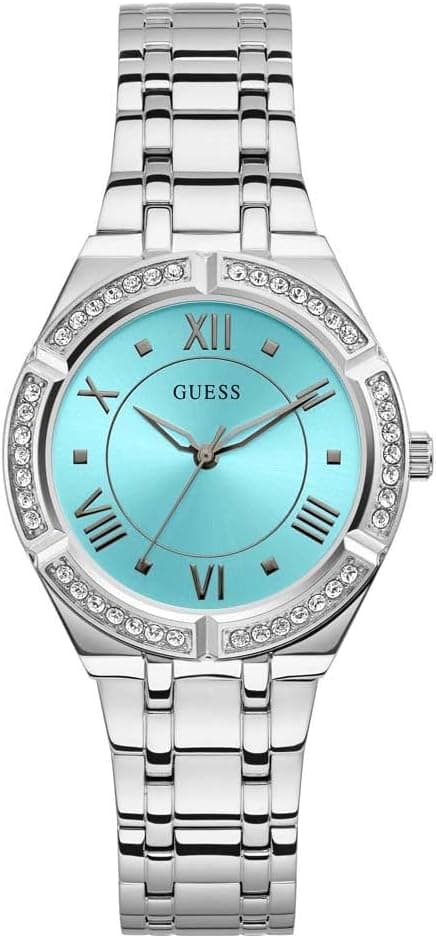 GUESS Silver-Tone and Teal Crystal Analog Watch on Amazon.ae - Price Tracker
