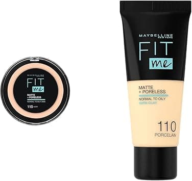 Maybelline New York Fit Me Matte & Poreless Powder, 115 Ivory, 54 Gm & Fit Me Matte And Poreless Foundation 110 Porcelain on Amazon.ae - Price Tracker