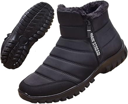 Men's Waterproof Warm Cotton Zipper Snow Ankle Boots, Winter Warm Slip on Thick Plush Mens Snow Boots, Non-Slip Winter Shoes for Men (Black) 8.5 EU on Amazon.ae - Price Tracker