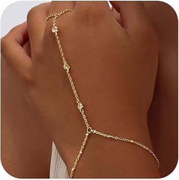 Bracelets for Women,14K Gold Plated Dainty Hand Chain Bracelets Trendy Ring Chain Bracelet Charm Gold Cuff Bangle Stackable Bracelets Fashion Body Jewelry Adjustable Waterproof Gifts for Her on Amazon.ae - Price Tracker
