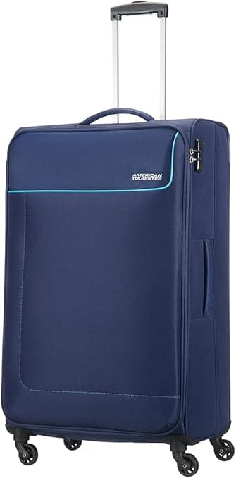 American Tourister Jamaica Suitcase, Check-In Size 69 cm / 25 inch, 4 Spinner Wheels, Soft Top, 100% Polyester, Navy|TSA Lock|Expandable|Front Pocket Storage|Corner Guard - 3 Years Global Warranty on Amazon.ae - Price Tracker