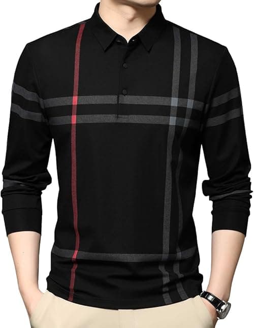 Mens Casual Striped Long Sleeve Collared T Shirt Polo Shirts on Amazon.ae - Price Tracker