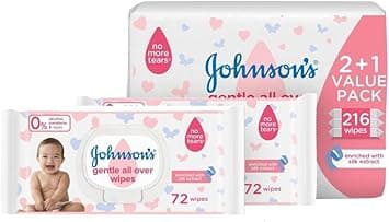 Johnson's Baby Wipes - Gentle All Over, 216 Total Count, Soft and Soothing Wipes for Delicate Skin, Fragrance-Free and Alcohol-Free, Dermatologically Tested, Suitable for Newborns and Toddlers on Amazon.ae - Price Tracker
