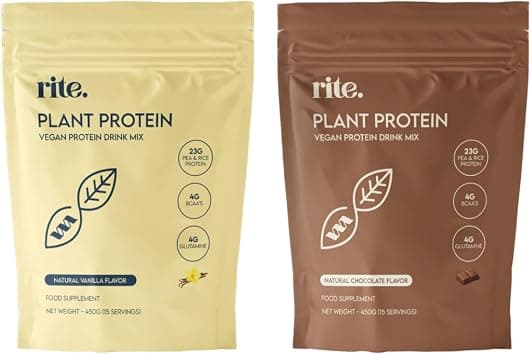 Rite. Performance Protein - Vegan Protein Powder with 23g Plant-Based Protein, 4g BCAAs & 4g L-Glutamine. Perfect anytime & post workout. Tastes great with just water! Duo Pack Flavour (30 Servings). on Amazon - Best Deal Finder