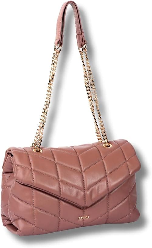 AMICA Natalia Quilted Puffer Crossbody Bag for Women, Dual Compartment Soft Vegan Leather Handbag with Gold Chain Strap, Small Shoulder Purse for Travel & Everyday Use on Amazon.ae - Price Tracker