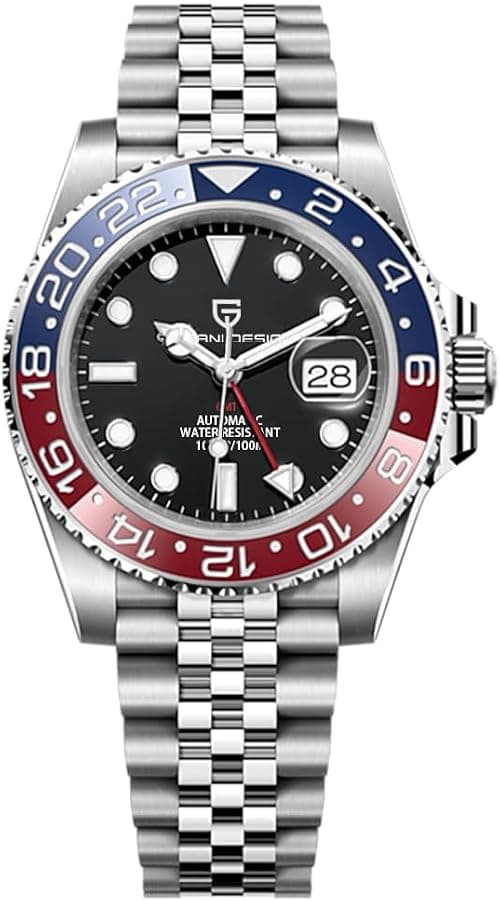 Pagani Design Mechanical GMT Stainless Steel Waterproof Wrist Watch with Sapphire Glass for Men, Stainless Steel Ceramic Watches for Men, Fünf Perlen Schwarz Und Blau على Amazon.ae - متتبع الأسعار