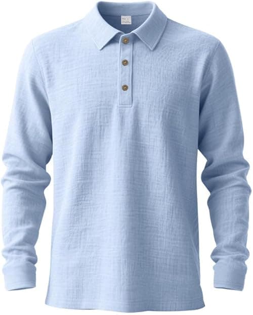 Men’s Linen Shirts Long Sleeve Polo Shirt Casual Summer Classic T Shirts on Amazon.ae - Price Tracker