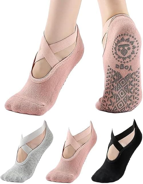 Non-Slip Yoga & Pilates Socks for Women, 3 Pairs Grip Socks with Sticky Bottom, Ideal for Barre, Ballet, Barefoot Workouts, Anti-Skid Socks for Stability & Comfort (Pink, Black, Grey) on Amazon - Best Deal Finder