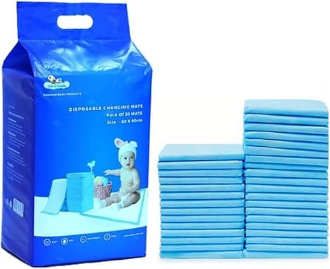 Cute 'n' Cuddle Disposable Changing Mats 60cm X 90cm for Baby Soft Ultra Absorbent Waterproof Diaper Mess-Free Changing Mat Liners (30, Blue) on Amazon.ae - Price Tracker