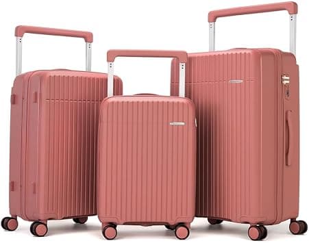 3 Piece Luggage Set ABS+PC Wide Handle 20/24/28 Inch Pink,Lightweight Travel Suitcase with Secure Combination Lock, Spinner Wheels, Durable Hard Shell for Family, Business on Amazon - Best Deal Finder
