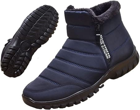 Men's Waterproof Warm Cotton Zipper Snow Ankle Boots, Winter Warm Slip on Thick Plush Mens Snow Boots, Non-Slip Winter Shoes for Men (Blue,9) على Amazon.ae - متتبع الأسعار
