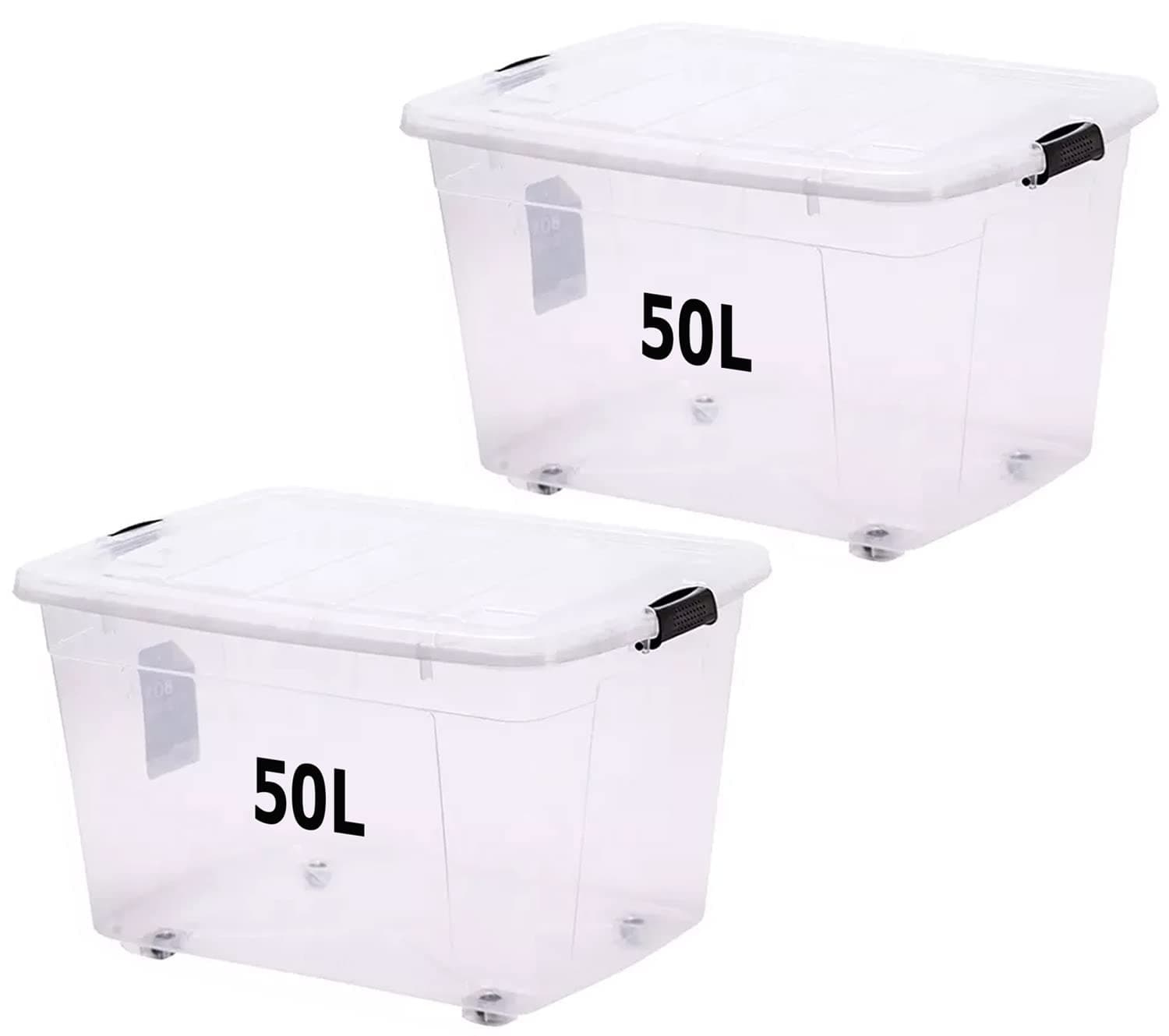 Premify Storage Box 50 L With Lockable Lid & Wheels Clear Plastic Organizer – Transparent Box Storing Clothes, Toys, Tools, Medicine, Office, Documents, Arts & Crafts (2 x 50L Storage Boxes) on Amazon.ae - Price Tracker