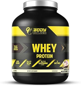 Body Builder 100% Whey Protein - 25g Protein, BCAAs, Glutamine, Digestive Enzymes for Muscle Growth & Endurance, Suitable for Vegetarians & Keto Dieters (Vanilla Marshmallow, 4 LB) on Amazon - Best Deal Finder