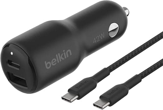 Belkin BoostCharge Dual Car Charger 42W w/Fast Charge USB-C 30W PPS & 12W USB-A Ports + USB-C to USB-C Cable for Apple iPhone 16, 16 Pro, 16 Pro Max, iPhone 15, Samsung Galaxy S24, & More - Black - Amazon.sa Price Tracker