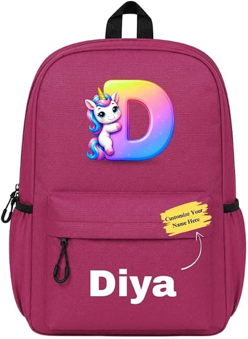 Custom Name and Letter Printed Girls School Backpack - A to Z Kids Bag on Amazon.ae - Price Tracker