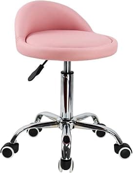 KKTONER PU Leather Round Rolling Stool with Back Rest Height Adjustable Swivel Drafting Work SPA Task Chair with Wheels Pink on Amazon.ae - Price Tracker