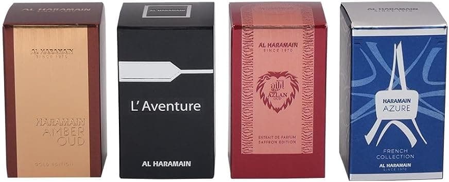 Al Haramain Luxury Travel Perfume Gift Set 4 x 10ml EDP | Amber Oud Gold, L’Aventure, Azlan Saffron & Azure | Mini Fragrance Collection for Men & Women on Amazon - Best Deal Finder