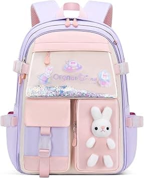 Bansusu Kawaii Bunny Primary Girls Backpacks Elementary School Bags Bookbags with Refrigerator Front Pocket, Purple-Large on Amazon.ae - Price Tracker