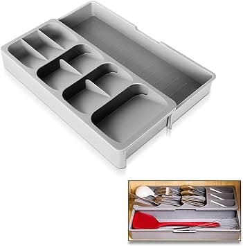 AMERTEER Kitchen Drawer Organizer | Expandable Utensil Tray, BPA-Free Flatware, Cutlery Organizer| Large Adjustable Storage for Forks, Knives, Spoons| 8 Racks Plastic Silverware Tray (40.5x16.5x5.5cm) on Amazon.ae - Price Tracker