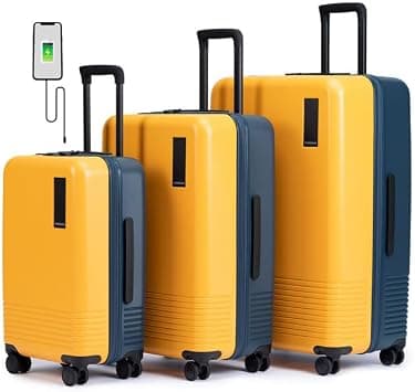 MOKOBARA Iconic Range The Set of 3 Luggage 79cms | Cabin, Medium & Large Size German Makrolon Polycarbonate Hard Shell Suitcase Trolley with 8 Hinomoto Wheels – Beach Sunrise (Yellow & Blue) on Amazon - Best Deal Finder