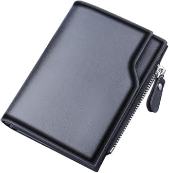 Bukela Men's Short Wallet, Compact Trifold PU Design, Men's Three Fold Multi Card Wallet, 13 Card Slots with ID Window and Zipper Coin Pocket, Black Leather Wallets for Men on Amazon.ae - Price Tracker
