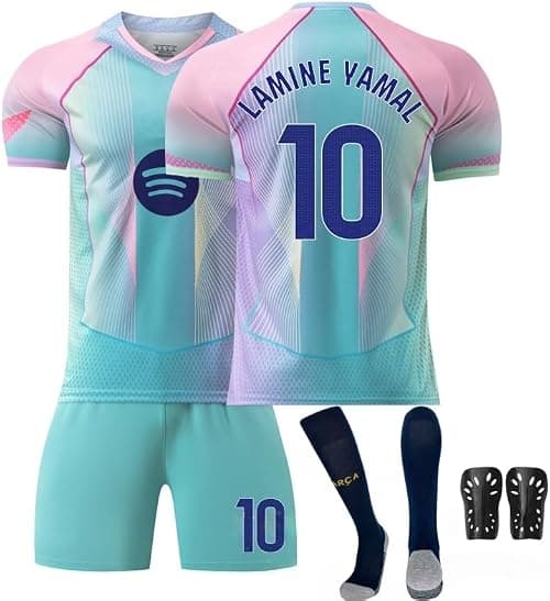 2025/26 BAR Football Jersey Kit–LAMINE YAMAL #10 Special Edition–Soccer Uniform Set with Shorts,Socks&Knee Pads–Athletic Training Gift for Men,Youth&Boys(16–3XL),Gradient Blue على Amazon.ae - متتبع الأسعار