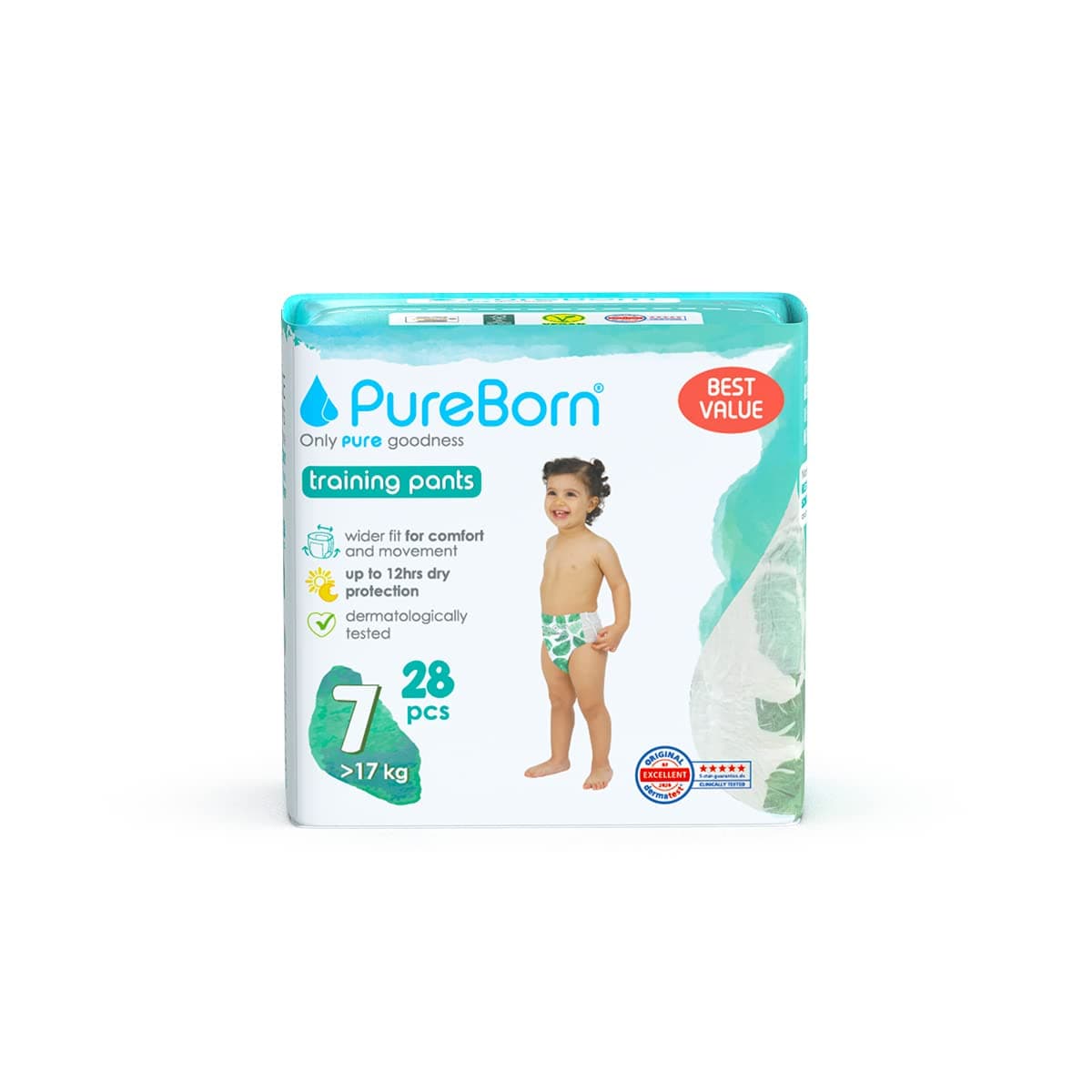 PureBorn Baby Dry Pull Up Diapers/Nappy Pants Suitable for Babies |Size -7 |Twin Pack|28 Pieces|Superior Upto 12 Hours Day & Night Protection|Dermatologically tested|Super Soft|Skin Friendly on Amazon.ae - Price Tracker