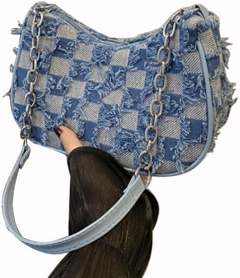 Denim Tote Bag for Women Fashion Adjustable Chain Shoulder Handbag Crossbody Bag Retro Zipper Hobo Purse on Amazon.ae - Price Tracker