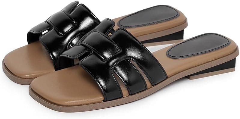 Equinox Women's Leather Slide Sandals, Flat Dressy Slip-On, White on Amazon.ae - Price Tracker