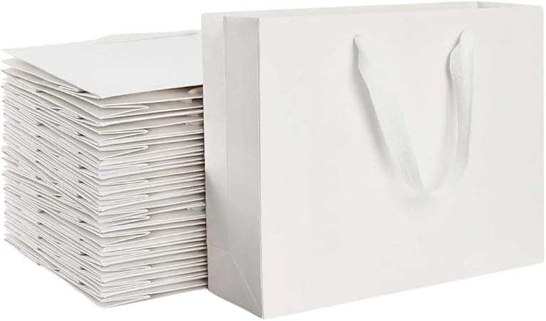 Wrapdit's Eco-Friendly Kraft Paper Gift Bags with Ribbon Handles – Sturdy Recyclable White Paper Shopping Bags for Party Favors, Ramadan, Weddings, Birthdays(Pack of 12). (White, Medium) on Amazon.ae - Price Tracker