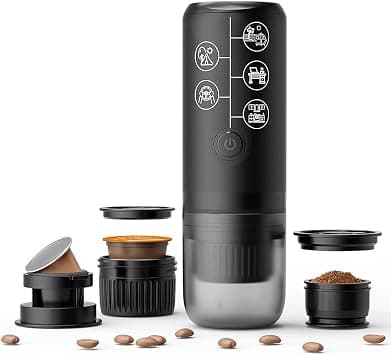 3-in-1 Portable Espresso Machine – 20Bar Electric Coffee Maker with Type-C Charging | 7500mAh Battery, Compatible with NESPRESSO/DolceGusto Pods & Ground Coffee for Travel, Camping, Office - متتبع أسعار Amazon.sa