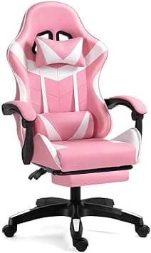 Sulfar Gaming Chair Office Chair, Reclining High Back PU Leather Desk Chair with Headrest and Lumbar Support, Adjustable Swivel Video Game Chair, Ergonomic Racing Computer Gaming Chair (White Pink) على Amazon.ae - متتبع الأسعار