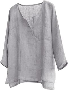 Plus Size Cotton Linen Shirts for Men Casual Long Sleeve T Shirts Loose Fit Comfy V-Neck Yoga Tops Blouse Vintage - Amazon.sa Price Tracker
