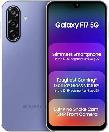 Samsung Galaxy F17 5G Violet Pop (6GB RAM, 128GB Storage) Android Smartphone | 6x OS Upgrades | Large Display | 50MP OIS Camera | Gorilla Glass Victus | IP54 Dust & Water Resistant | Indian Version on Amazon.ae - Price Tracker