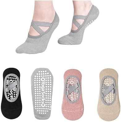 4 Pairs Yoga Socks for Women Non Slip Anti-Skid Pilates Athletic Sock with Straps Grippy Gripper Workout Yoga Boat Socks for Ballet Dance Gym | Black Pink Grey Khaki, One Size on Amazon.ae - Price Tracker