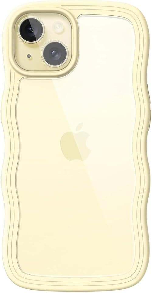 Cute Case for iPhone 15 and 15plus, Wave Frame Curly Shape Shockproof Phone Cover for Women and Girls, Clear Scratch-Resistant Back (Yellow, IPhone 15plus) on Amazon.ae - Price Tracker