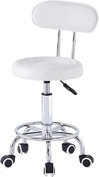 Rolling Stool with Wheels, High Back Round Swivel Stool, PU Leather Height Adjustable Workbench Chair with Foot Rest & Thick Seat Padding for Beauty Salon Tattoo Spa Massage Office Study Bar على Amazon.ae - متتبع الأسعار