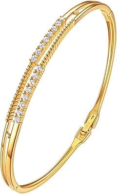 E Gold Bracelets for Women, 14K Gold Plated Bangles Bracelets with Cubic Zirconia Stones Lightweight Everyday Jewelry for Valentine's Day Wedding Birthday - Amazon.ae Price Tracker